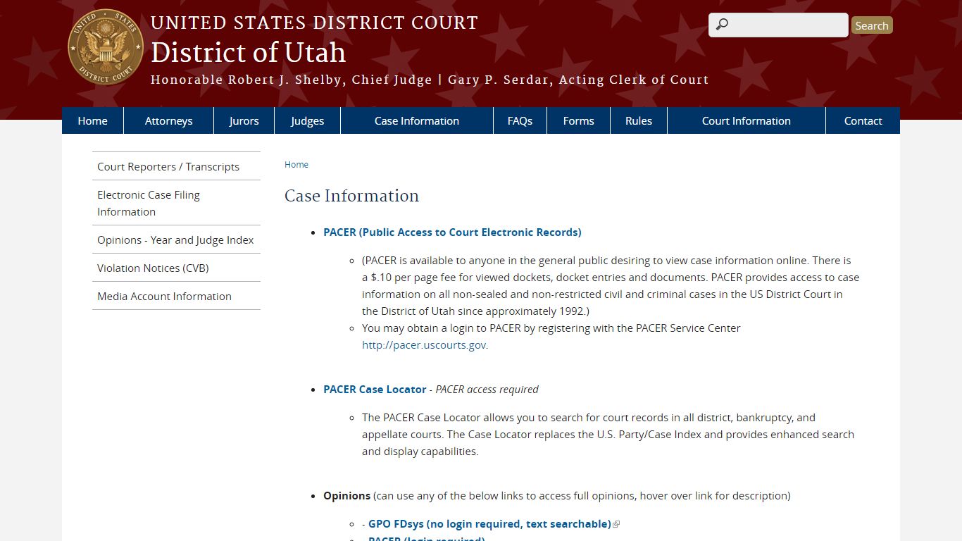 Case Information | District of Utah - United States Courts